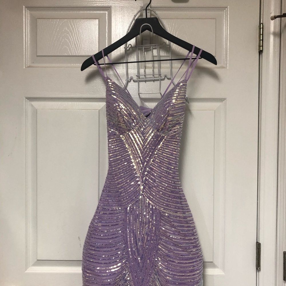 B. Darlin Elegant Purple Mermaid/Trumpet Sequin Gown - Picture 6 of 16